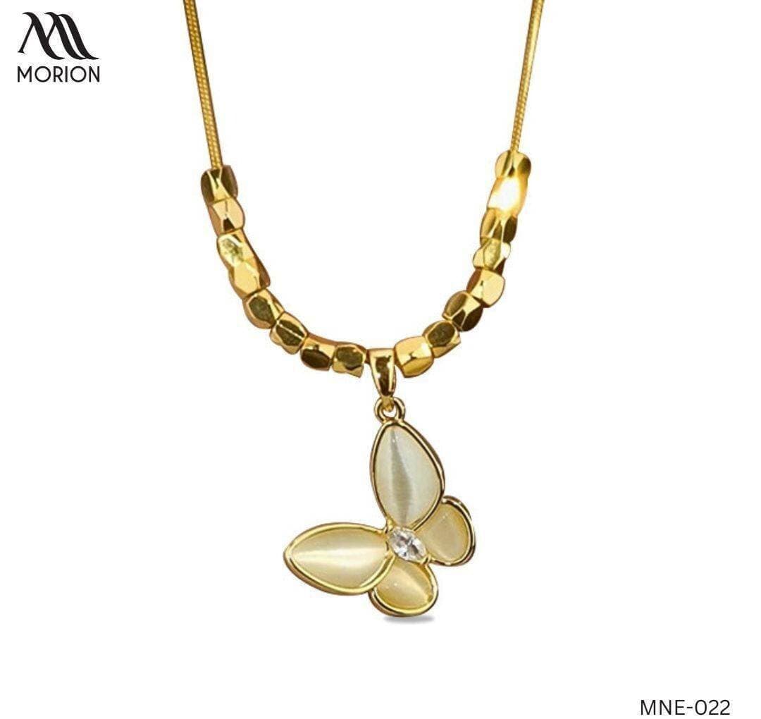 Golden Butterfly Beaded Pendant Necklace For Women MNE-022