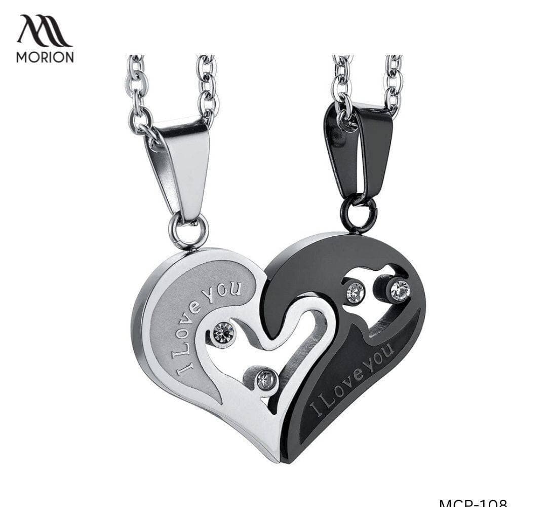 Rhinestone Stainless Steel Couple Heart Pendant Necklace MCP-108
