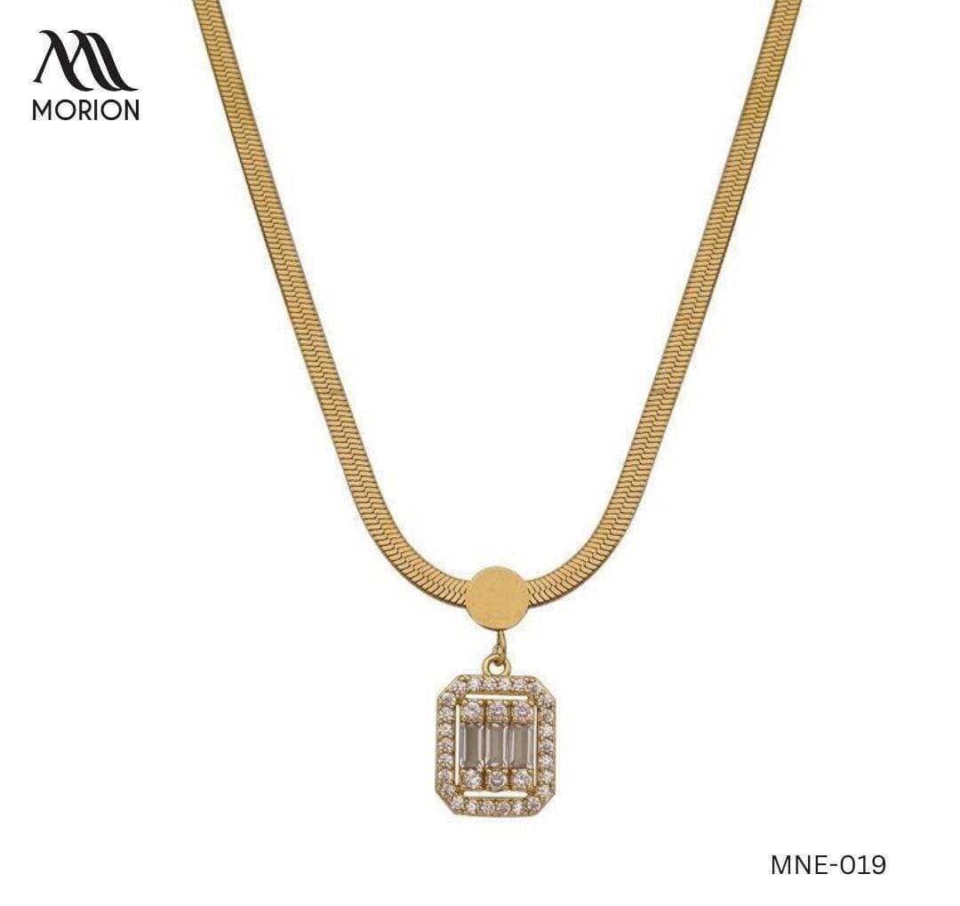 Stainless Steel Shiny Zircon Stone Baguette Pendant Necklace For Women MNE-019