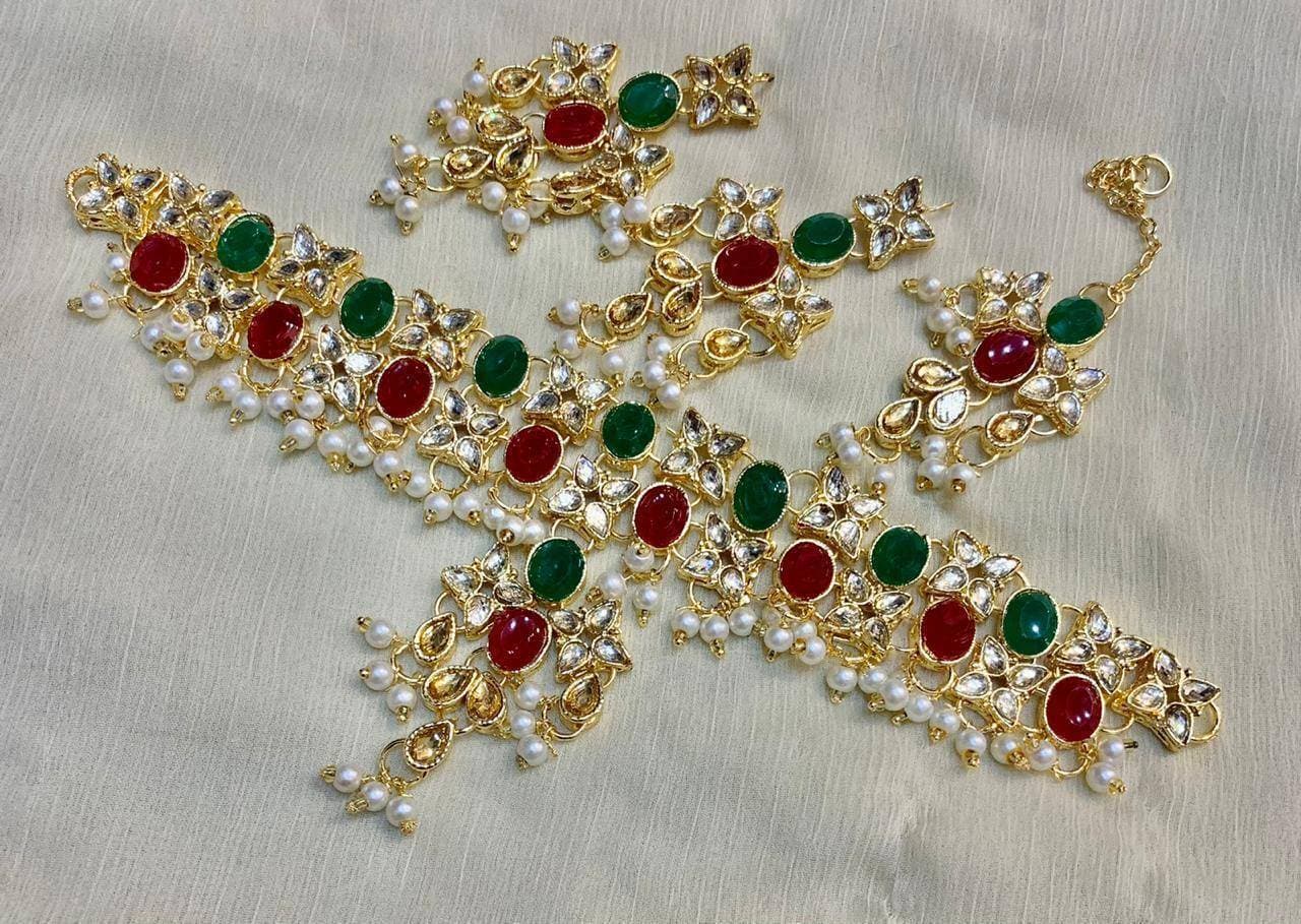 Necklace Set For Women By Ornaments Green and Red