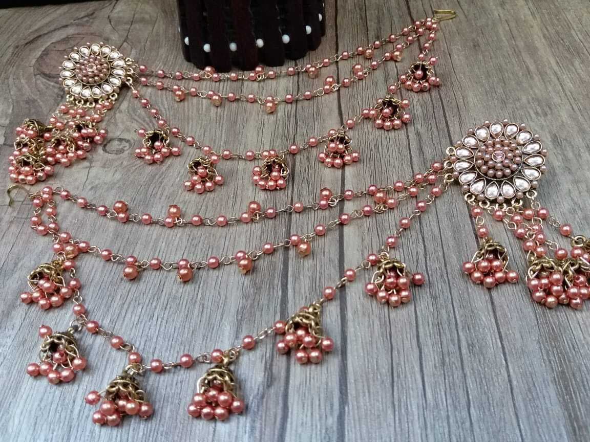 New Ornaments Collection New In Trend Bahubali Golden Antique White Pearls Sahara Design Earrings