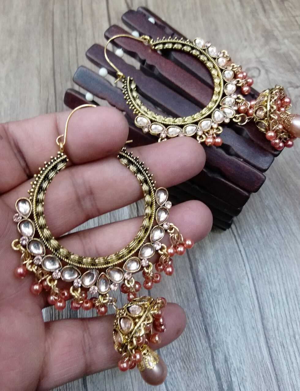 Ornaments Collection New In Trend Fancy Silver Color Antique White Pearls Design Earrings