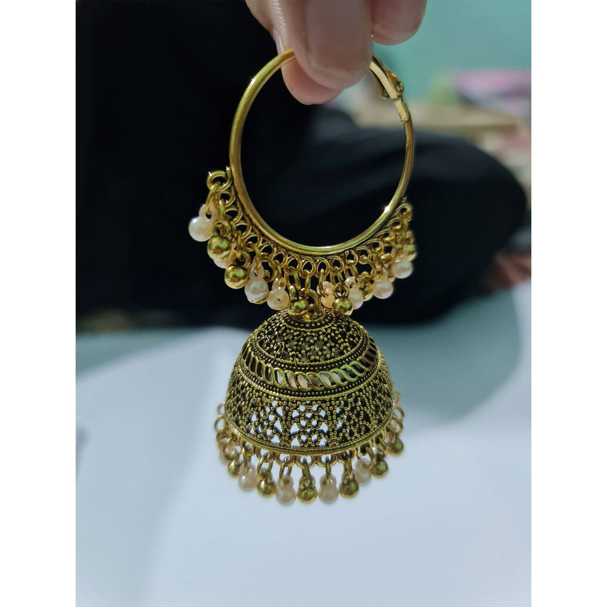 Indian Gold Bali Pearl Jhumka Earrings For Girls And Women Pearl Bali Jhumki - 1 Pair