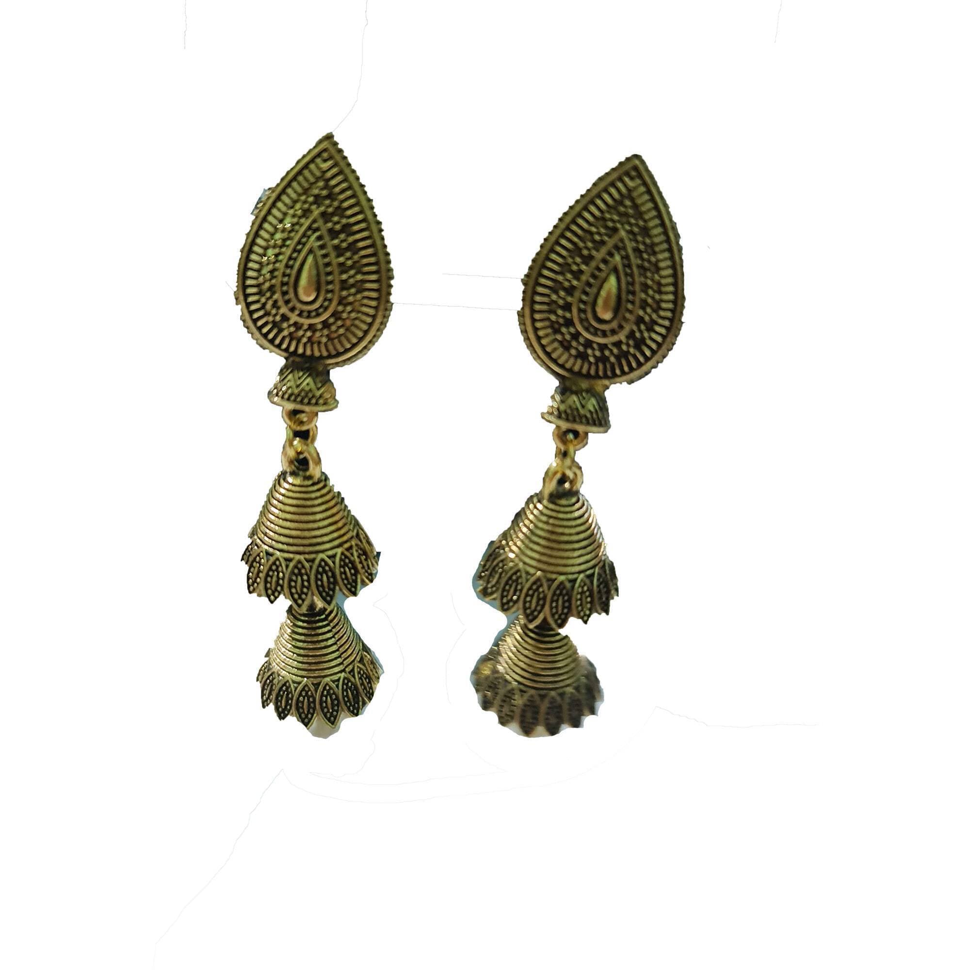 1 Pair Indian Golden Long Jhumka Earrings For Girls And Women Pearl Long Jhumki