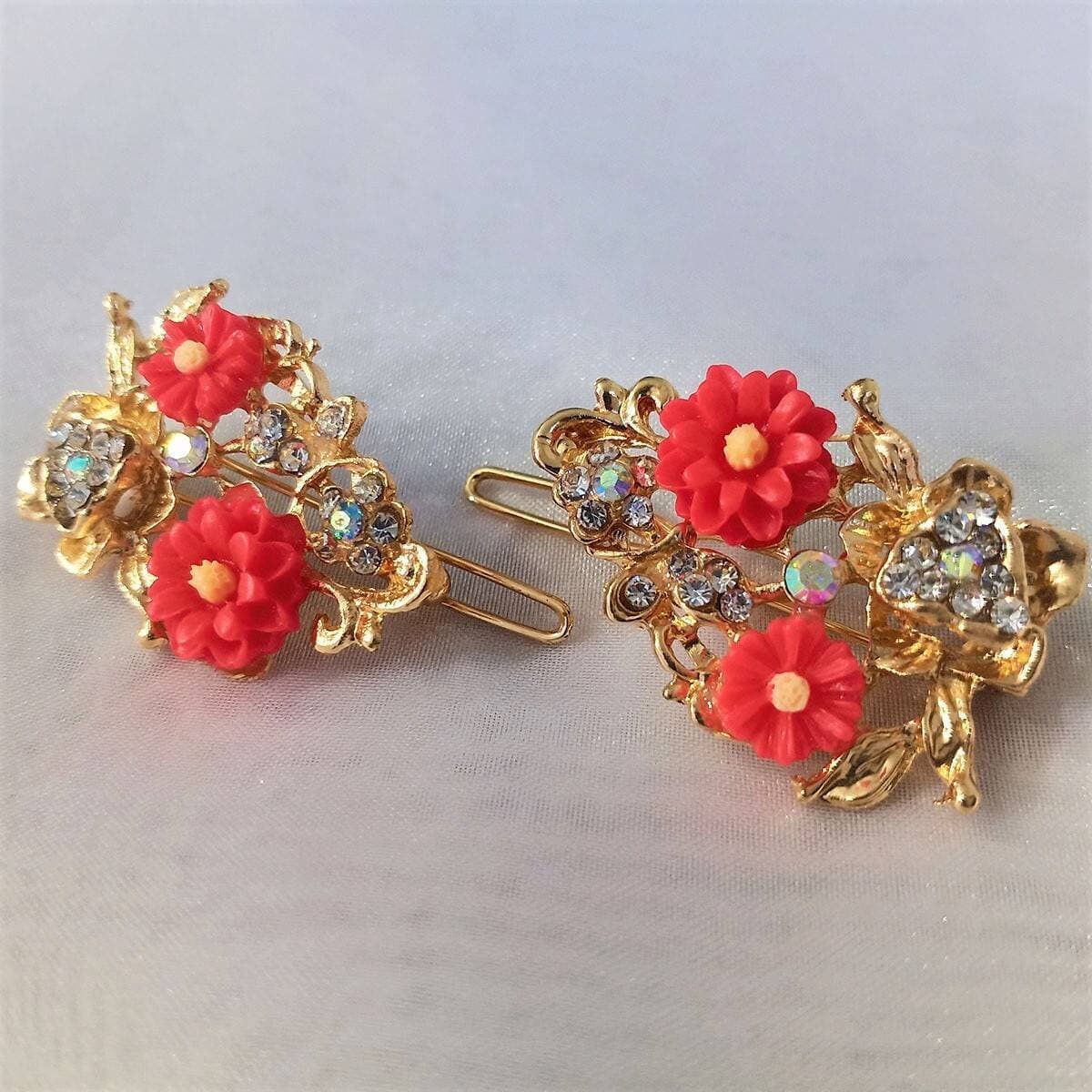 Elegant Hair Clamps Rhinestone Metallic Hollow Flower Hair Pins For Girls Women
