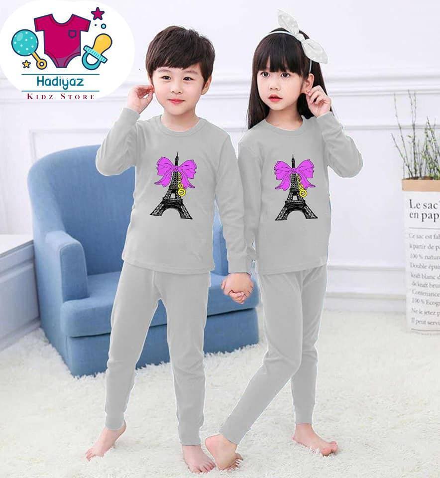 Printed Summer Collection Kids Nigh Suits Pack Of 2 - Light Grey Color