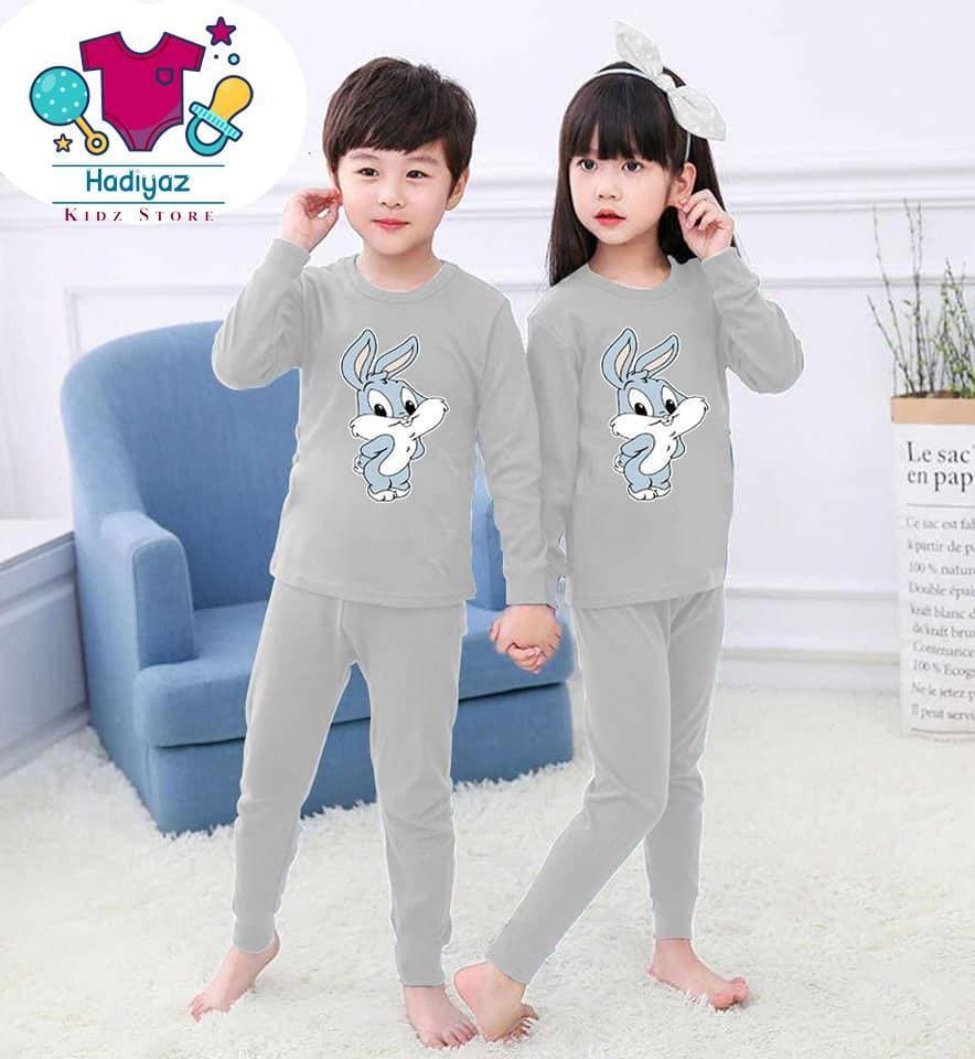 Easy To Wear Summer Collection Kids Nigh Suits Pack Of 2 - Light Grey Color