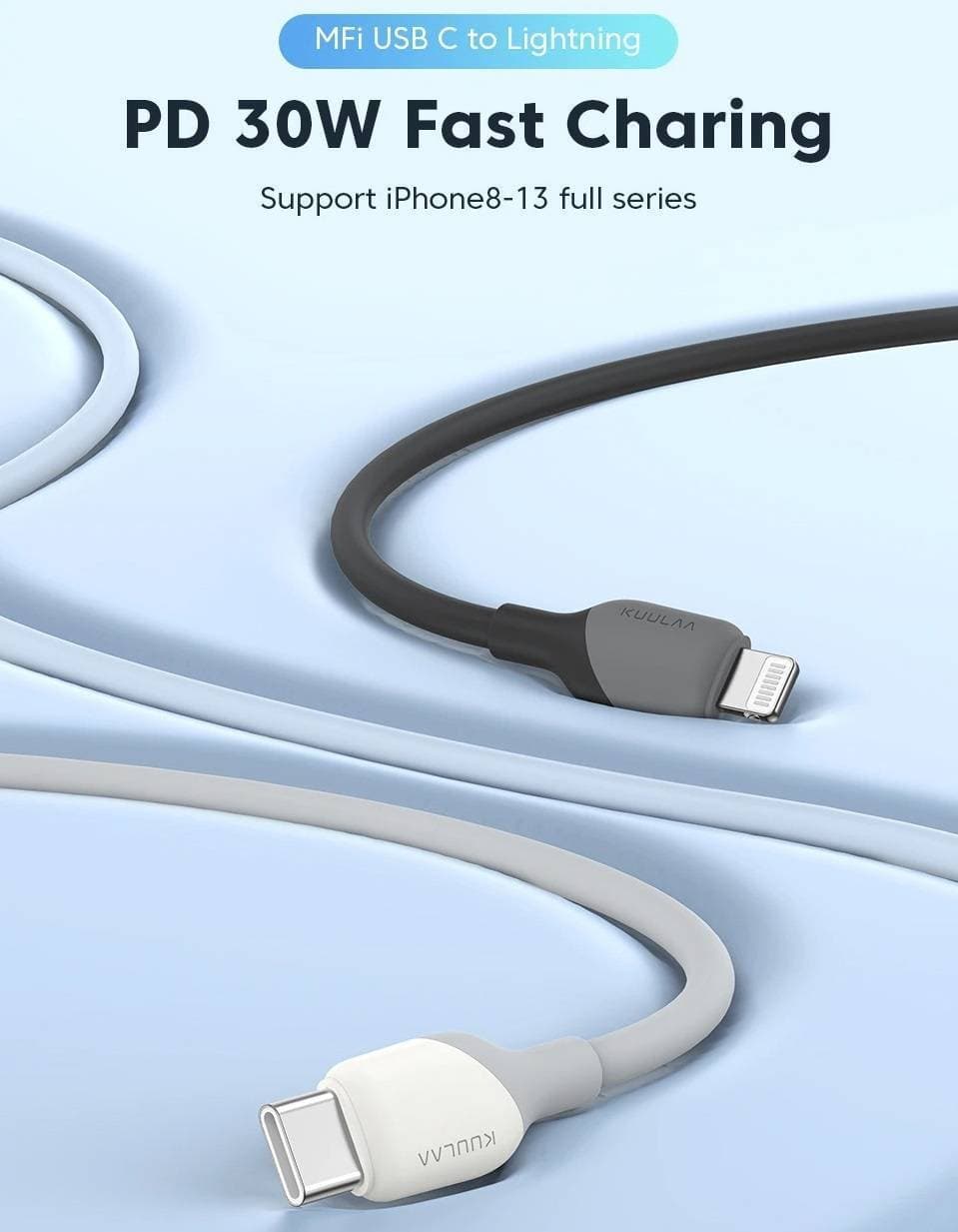 KUULAA 30W MFI Certified PD USB-C to iPhone Charging Cable Black