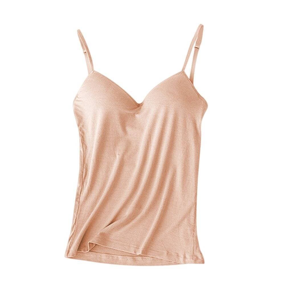 Women'S Comfy Vest With Built-In Bra V-Neck Sleeveless Adjustable Strap Tank Top - 1150