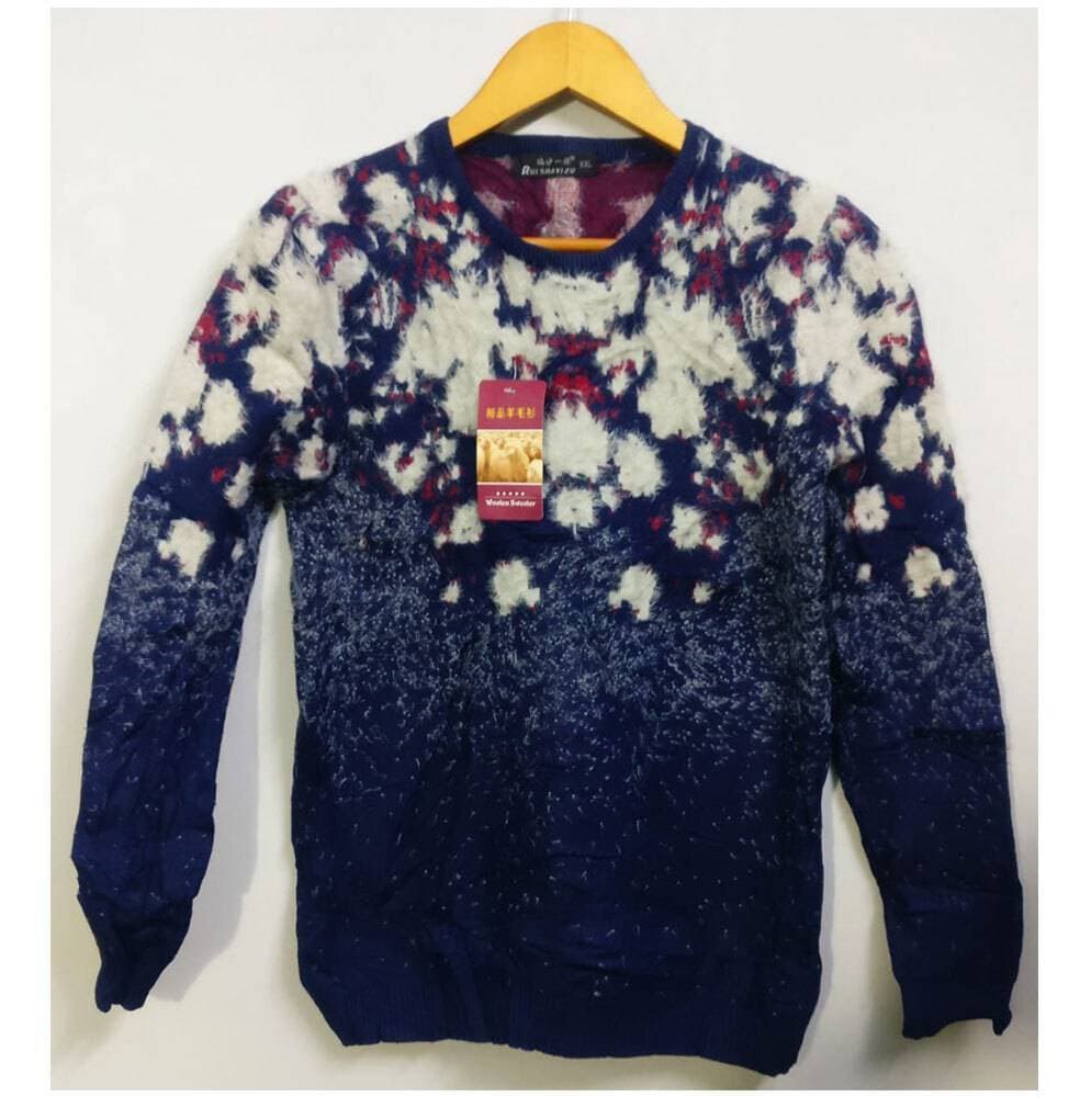 Man Stylish Wool Fabric Sweater For Winter In Blue&White Color