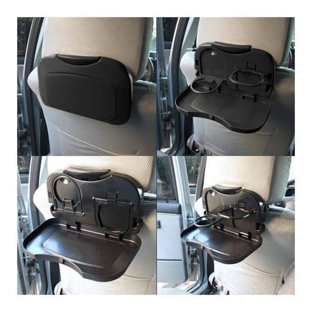 Car Back Seat Foldable Portable Food Tray Table with Cup Holders - Black