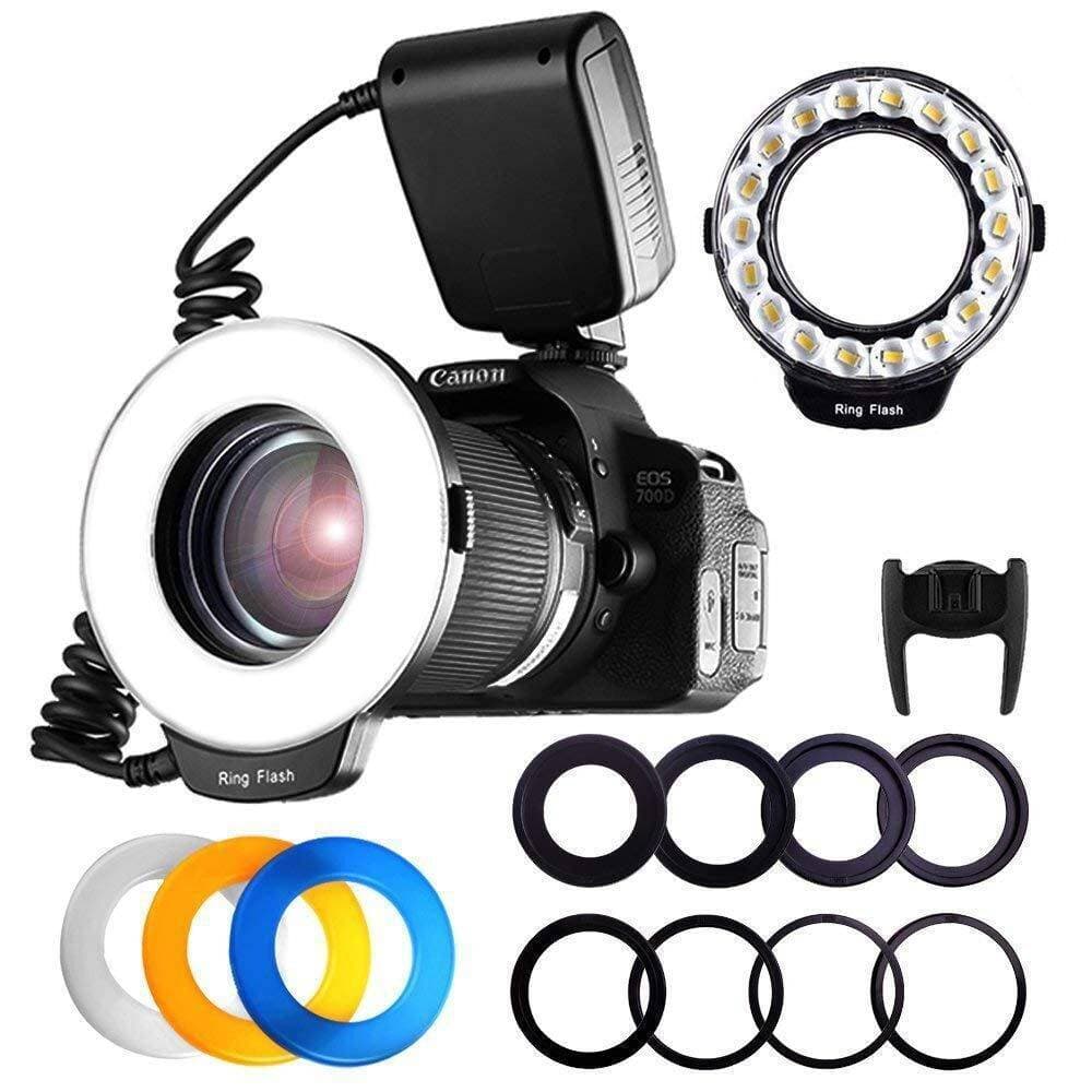 Travor Macro LED Ring Light+Hot Shoe Stand+Flash Diffuser For Canon Nikon Camera