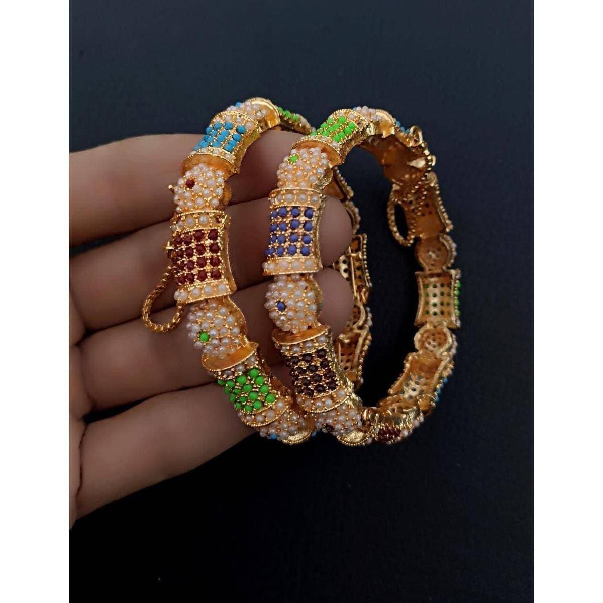 1 Pair Beautifully Design Women Openable Bangles - Multi Color