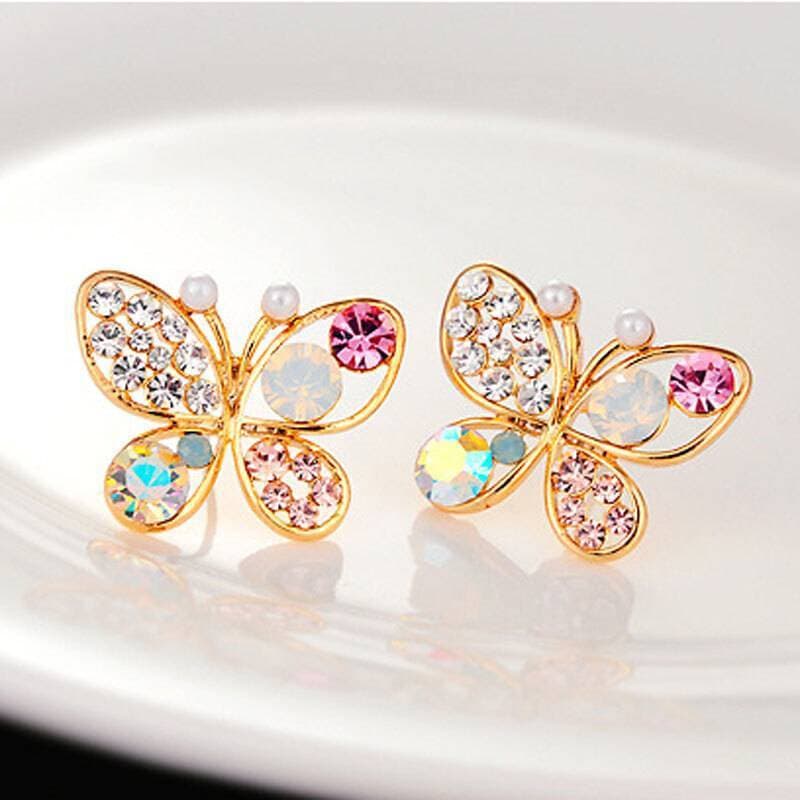 Korean Luxury Crystal Pearl Butterfly Stud Earrings For Women
