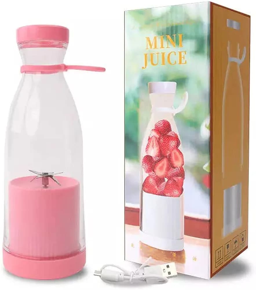 Electric Mini USB Blender Portable Juicer Cup with Handle, 350mL - (PINK)