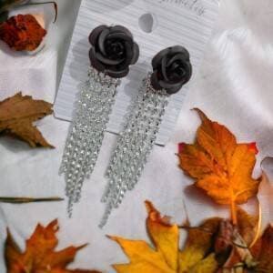 Stylish Black Flower Long Earrings