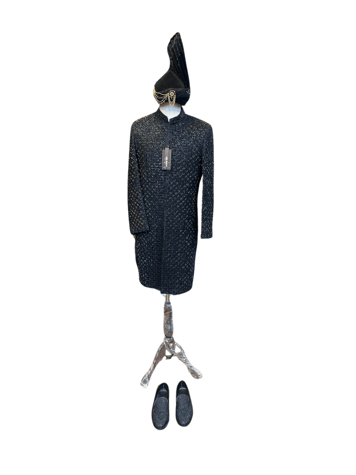 Azlan Shahzad Black Sequence Full Front Embroidered Sherwani For Men