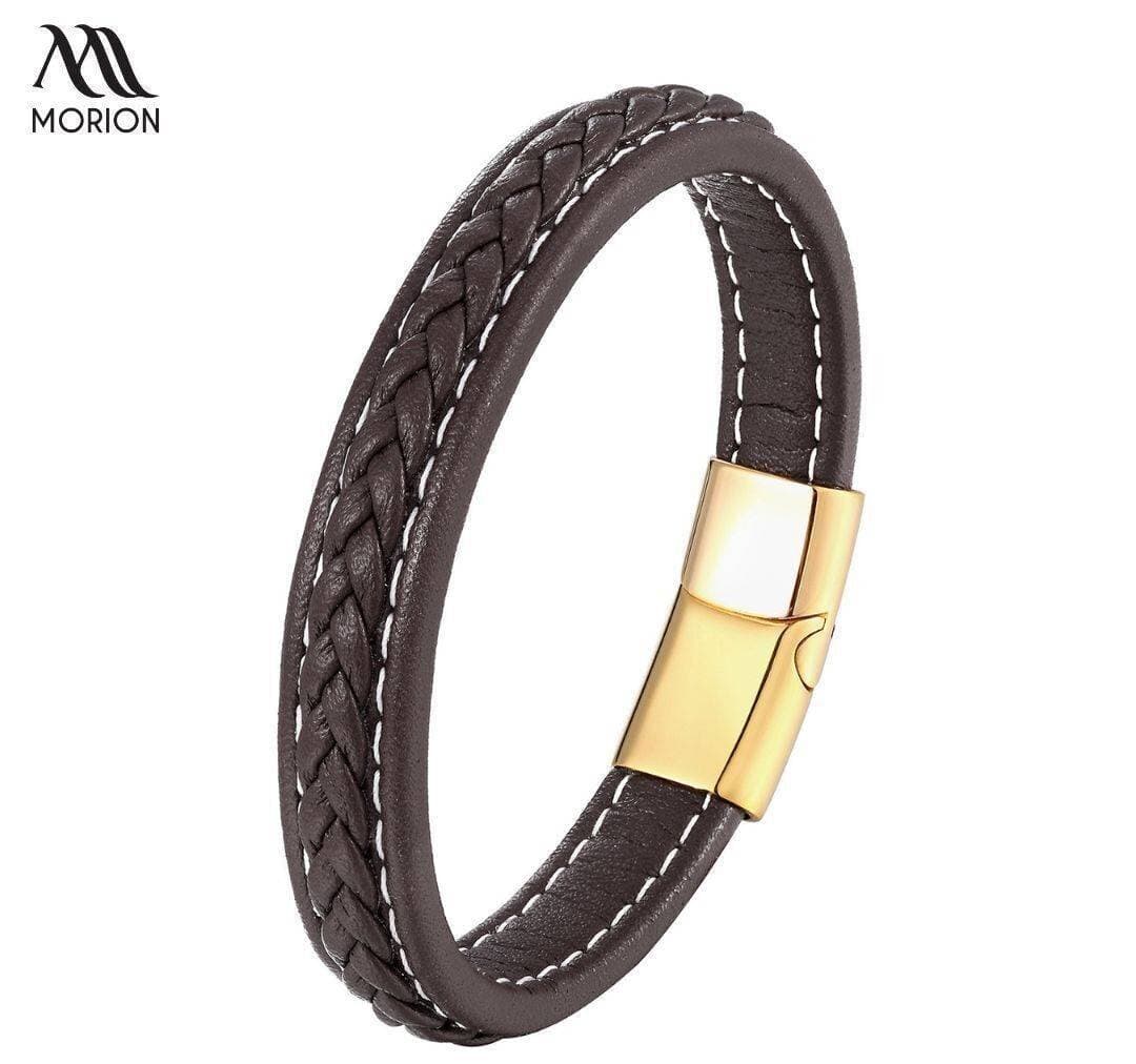 Mens Personalized Brown PU Leather Bracelet With Magnet Clasp MB-09