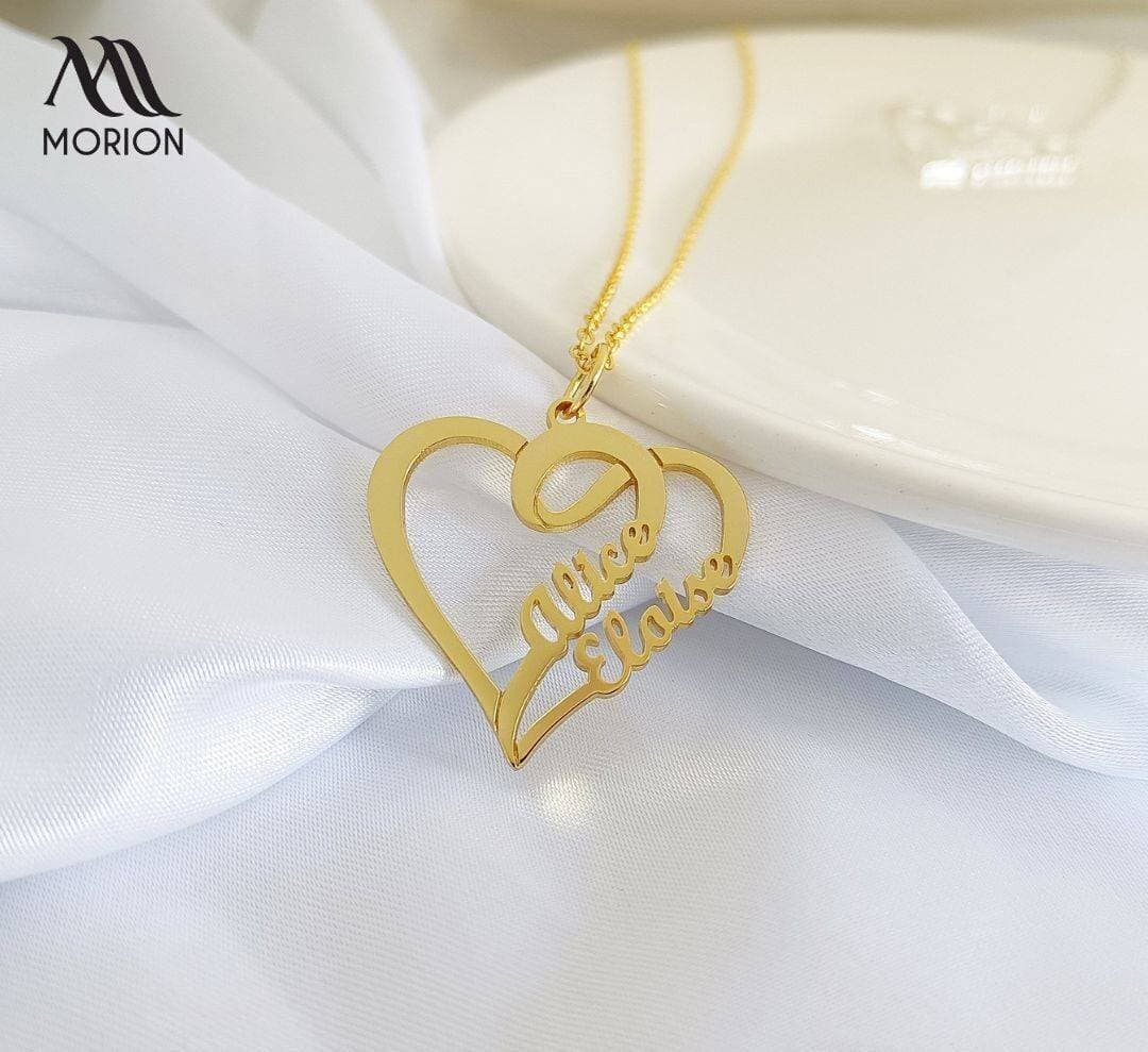 Double Customized Name Heart Necklace Pendant MCN-105