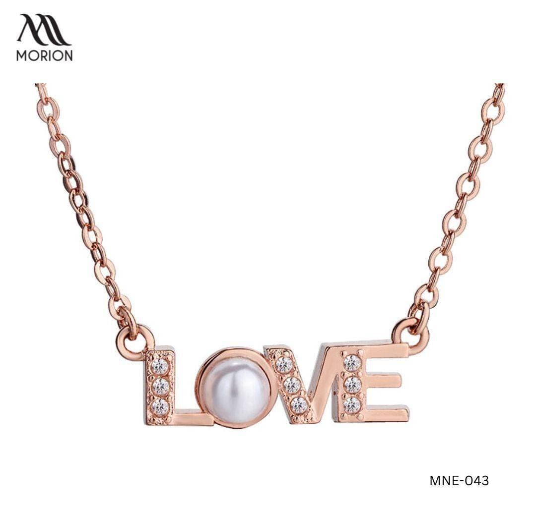 LOVE Rose Gold With Crystal Diamond Pendant Necklace MNE-043