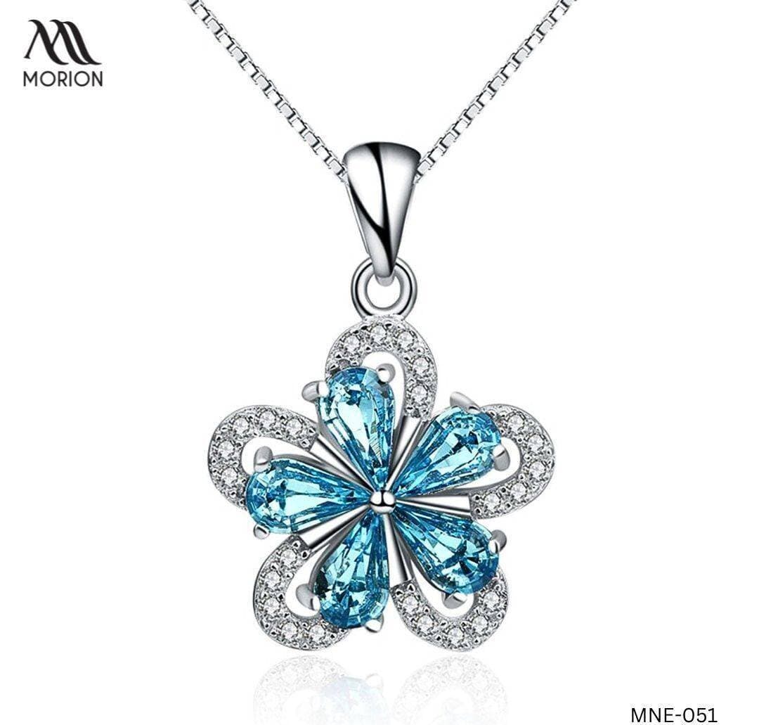 92.5 Sterling Silver Blue Zircon Pendant Necklace For Women MNE-051